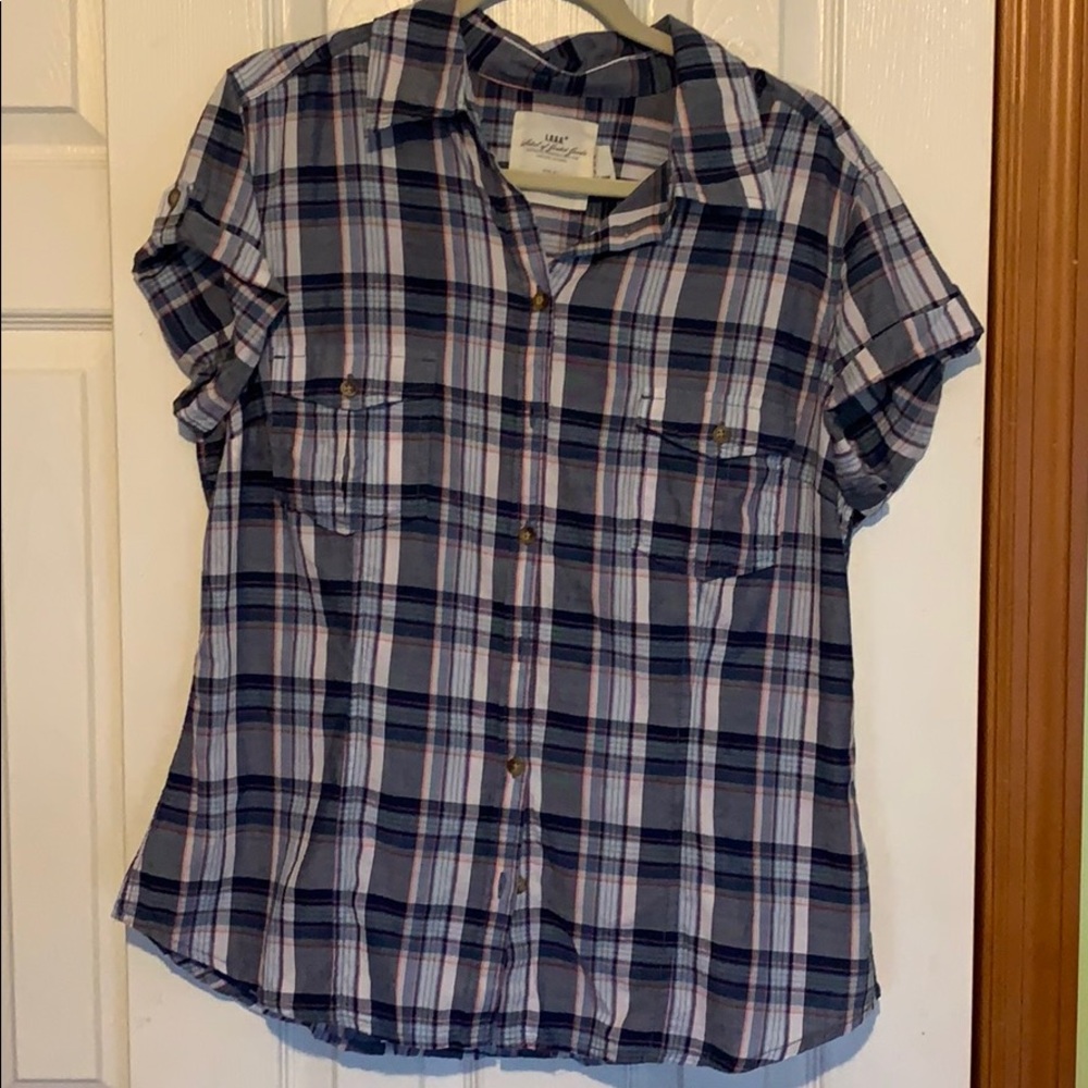 H&M Blue plaid button down shirt size 16